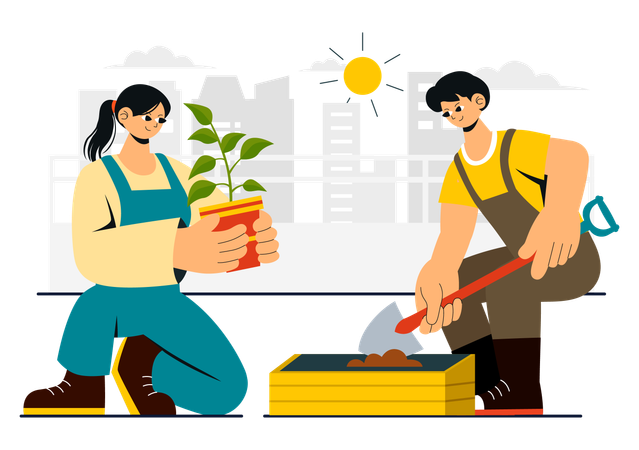 Couple planting tree  Illustration