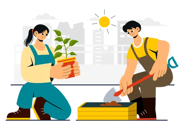 Couple planting tree  Illustration