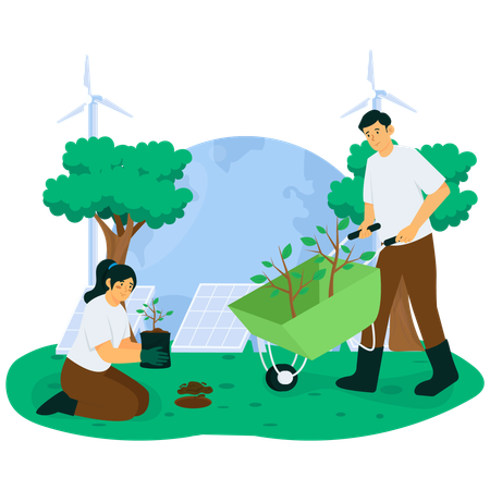 Couple Planting Trees  Illustration