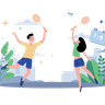 illustrations for couple playing badminton