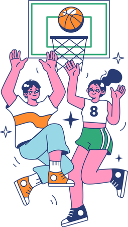 Couple playing basketball  Illustration