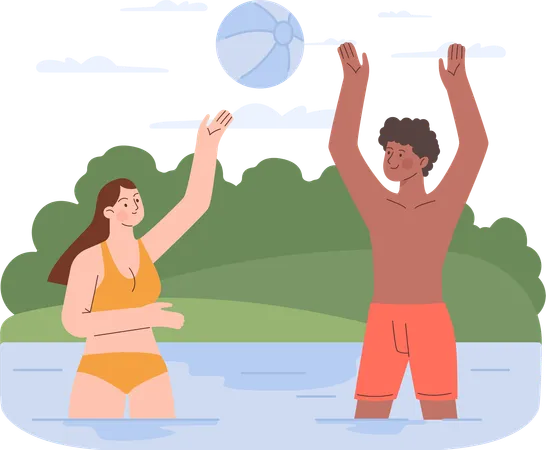 Couple playing beach ball  Illustration
