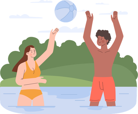 Couple playing beach ball  Illustration