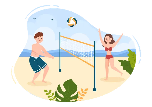 Couple playing beach volleyball  Illustration