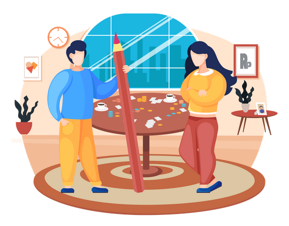 Couple playing board game at home Illustration