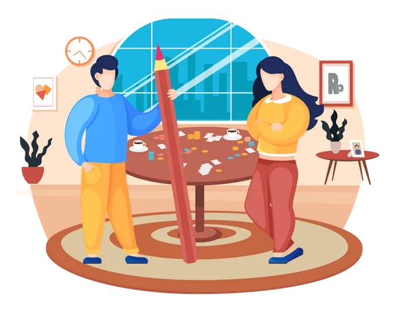 Couple playing board game at home  Illustration
