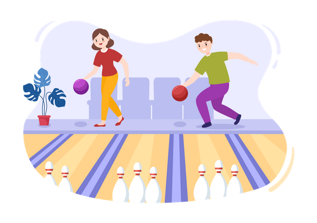 Couple Playing Bowling Game Illustration