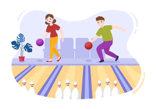 Couple Playing Bowling Game Illustration