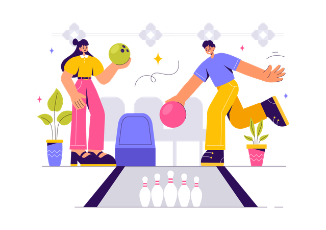 Couple Playing Bowling Game  Illustration