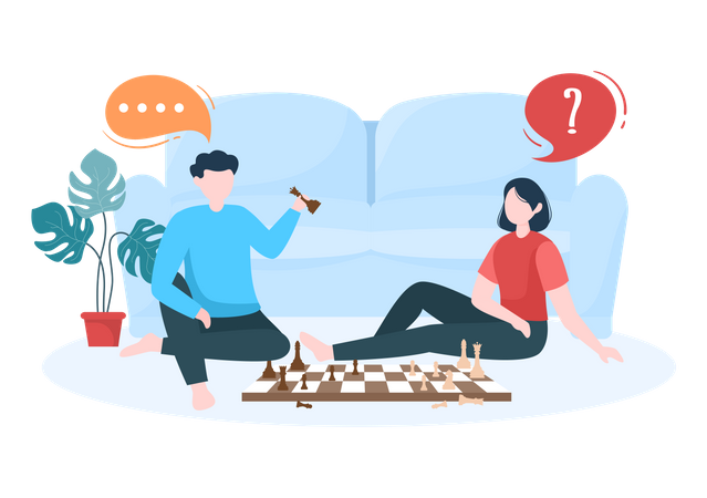 Couple playing chess Illustration