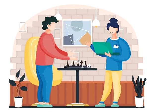 Couple playing chess at home Illustration