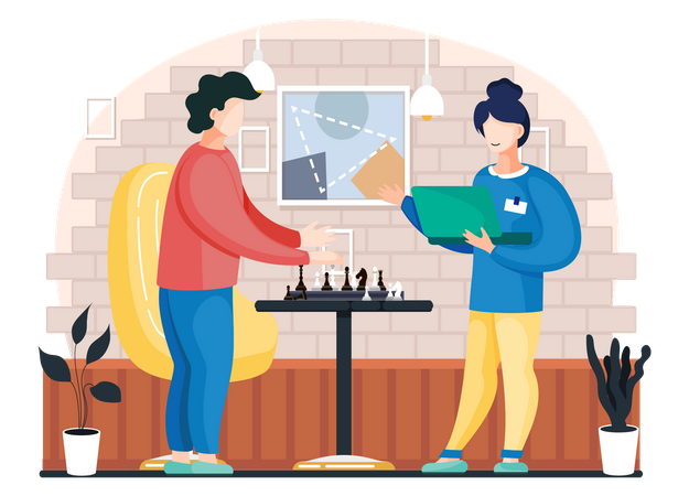 Couple playing chess at home  Illustration