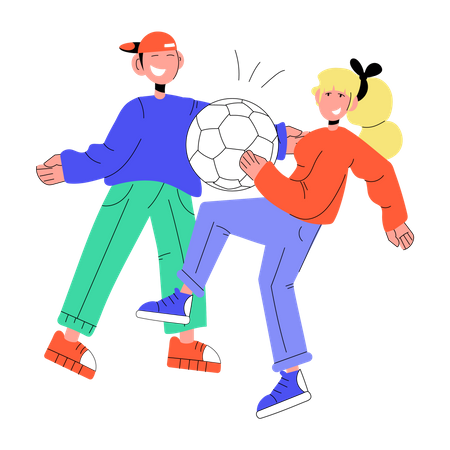 Couple Playing Football  Illustration