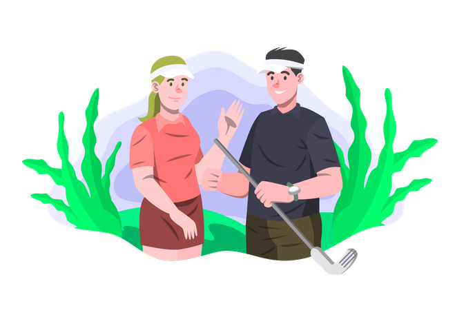 Couple playing golf  Illustration