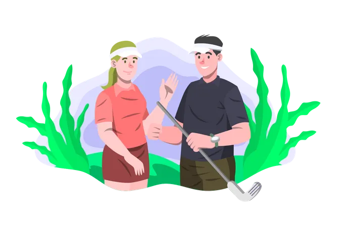 Couple playing golf  Illustration