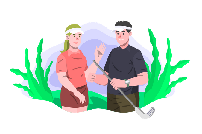 Couple playing golf  イラスト