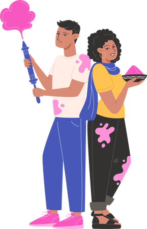 Couple playing holi  Illustration