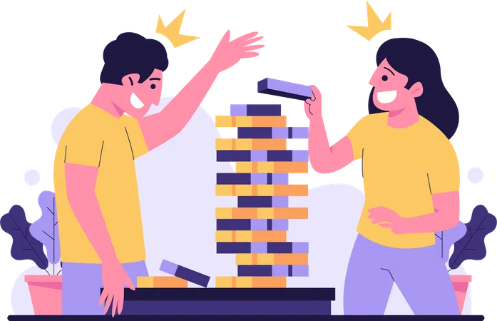 Illustration Of Playing Tower Puzzle Together Entering The World Of Fun And Games With Dynamic Flat Illustrations And Colorful Visuals In Keeping With The Dynamic Theme These Illustrations Add A Modern Lively Touch To Your Content Ideal For Gaming Platforms Apps Or Game Promotional Materials Illustration