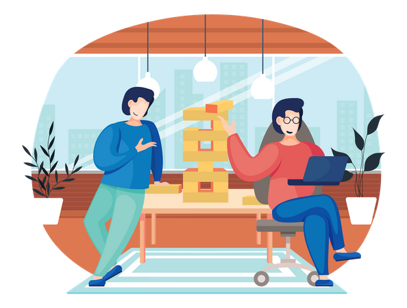 Couple playing jenga at home  Illustration