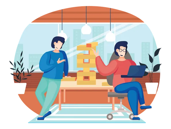 Couple playing jenga at home  Illustration