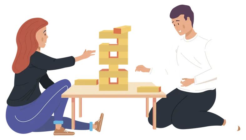 Couple playing Jenga at home  Illustration