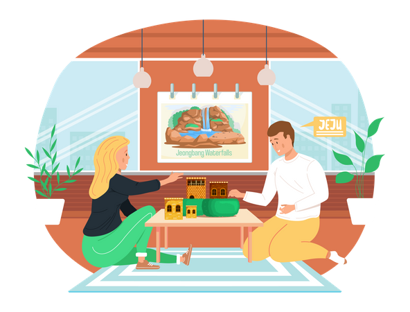 Couple playing logic game at home on weekend Illustration