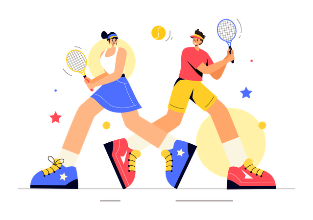 Couple playing Table Tennis match on field  Illustration