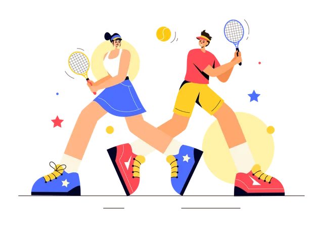 Couple playing Table Tennis match on field  Illustration