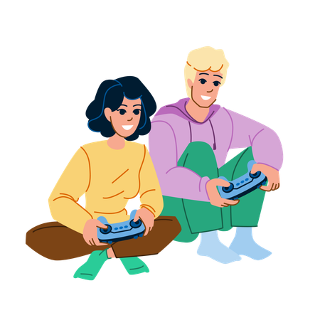 Couple playing video game  Illustration