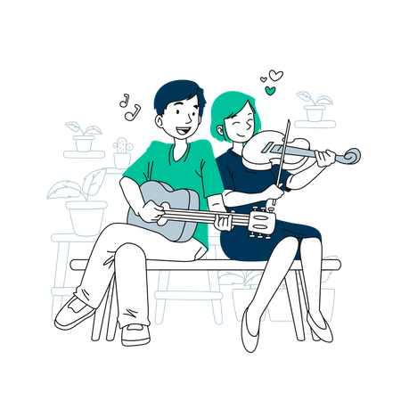 Couple playing violin in park Illustration