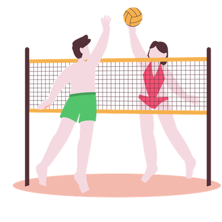 Couple playing volley ball  Illustration