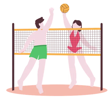 Couple playing volley ball  Illustration