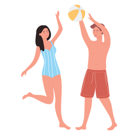 Couple playing volleyball  Illustration