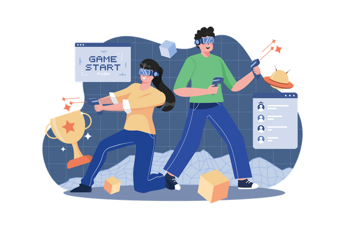 Couple playing VR game Illustration