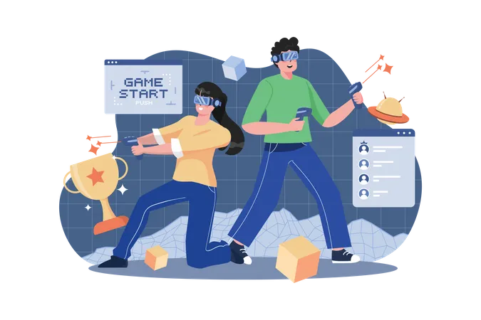 Couple playing VR game Illustration