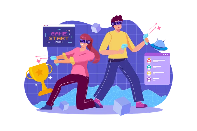 Couple playing VR game  Illustration