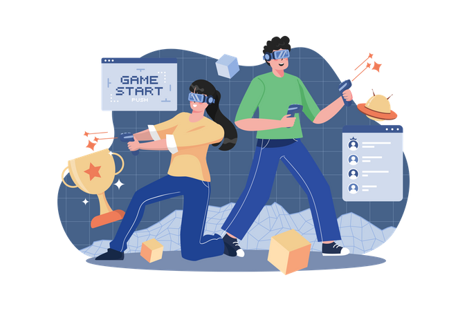 Couple playing VR game  Illustration