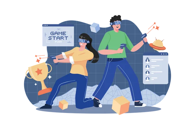 Couple playing VR game  Illustration