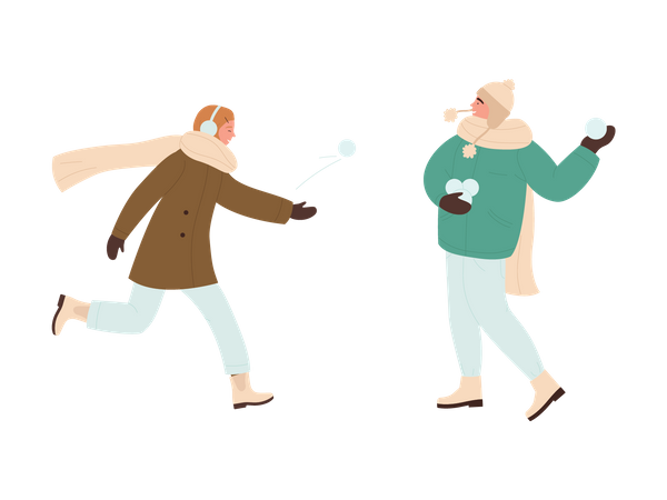 Couple playing with snowball  Illustration