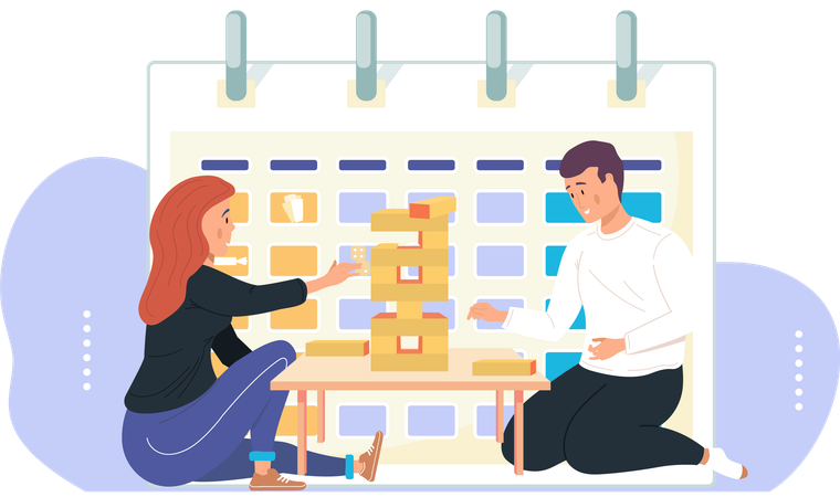 Couple plays at Jenga Tower  Illustration