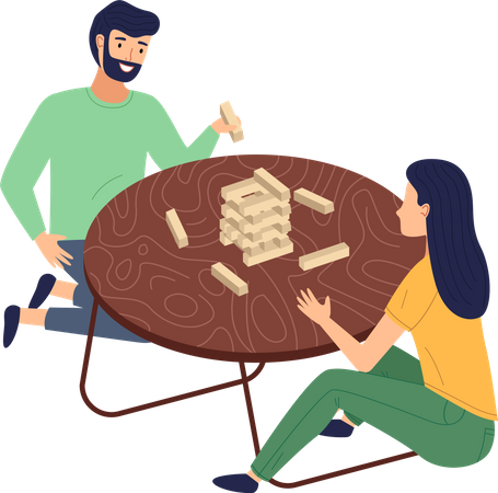 Couple plays in Jenga Tower  Illustration