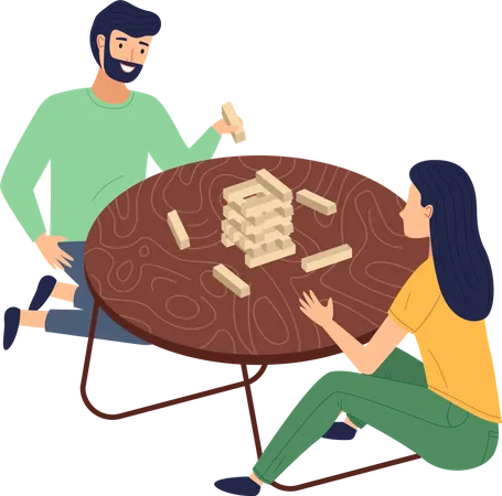 Couple plays in Jenga Tower  Illustration