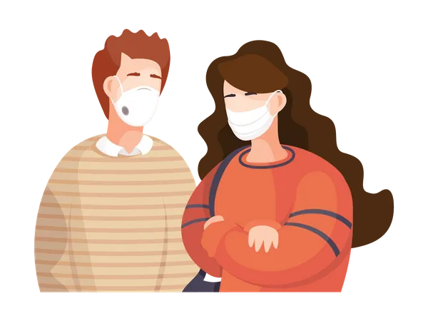 Couple portant un masque  Illustration