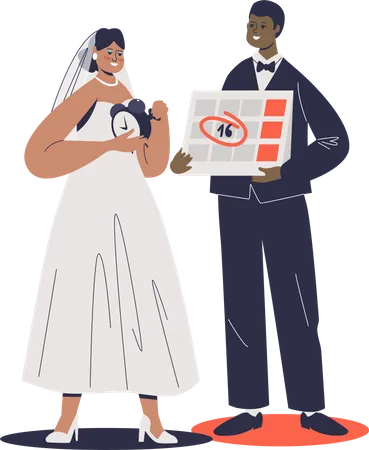 Couple portant une robe de mariée  Illustration