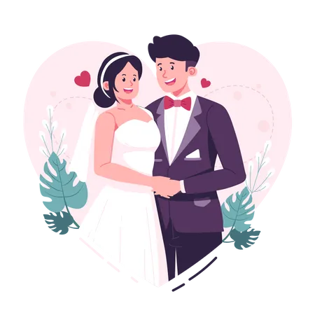 Couple On Wedding Day Character Illustration 일러스트레이션