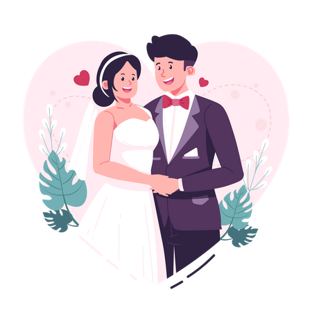 Couple posing for photo during wedding  Illustration