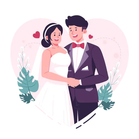 Couple posing for photo during wedding  Illustration