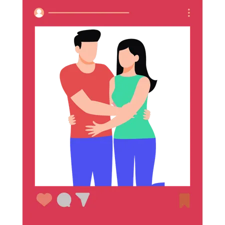 Couple posting photos on social media  Illustration