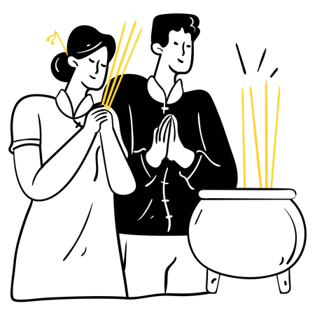 Couple praying at temple  Illustration