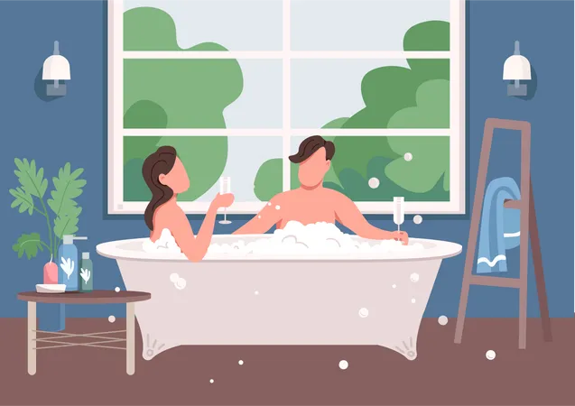 Couple prenant un bain  Illustration